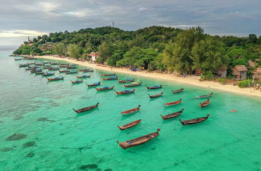 Aerial View of Long Tail Boats at Ko Lipe
