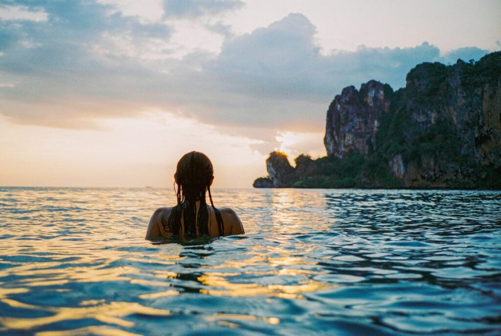 image of lady in the beach